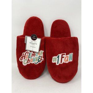 HALLMARK CHANNEL #1 FAN Red Holiday Slippers Size L/XL Soft Plush NEW